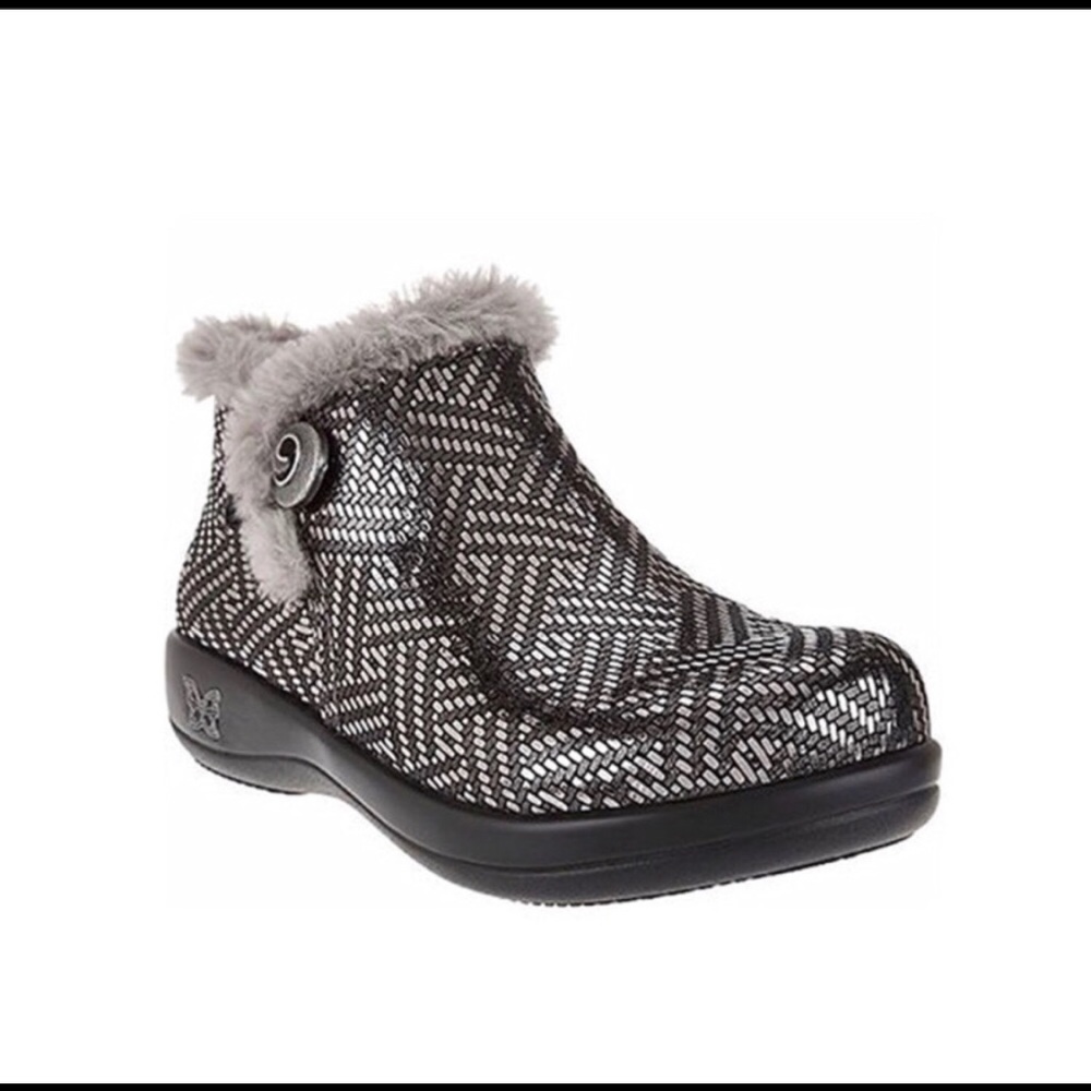 Alegria Pewter Dazzler Meri Leather Fur Boots